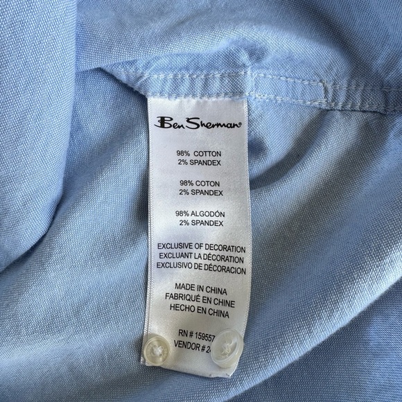 Ben Sherman Soft Blue Cotton Blend Button Down Shirt - Picture 3 of 5